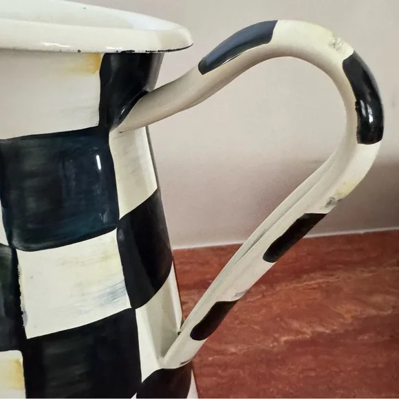 MacKenzie-Childs Courtly Check Enamel Pitcher Vase Farmhouse Decor - Picture 4 of 6